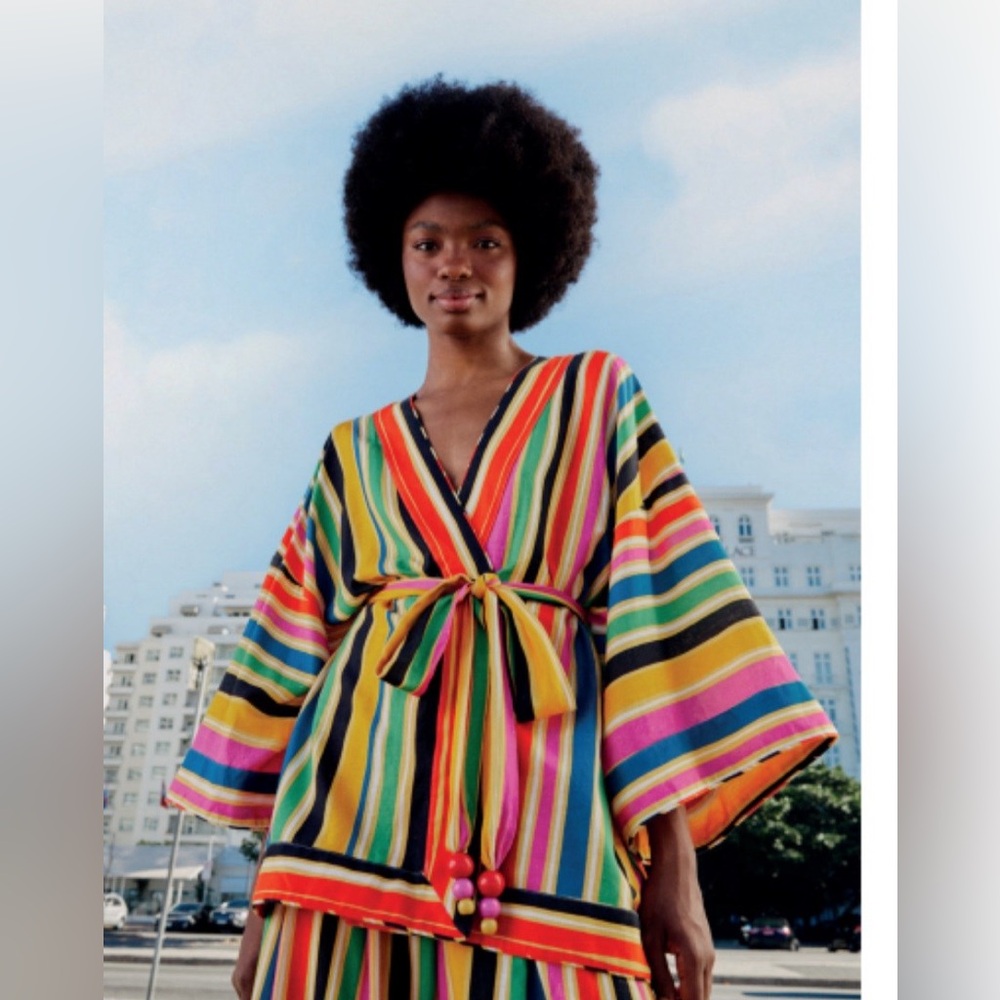 Farm Rio Kimono in Rainbow Stripes, xs